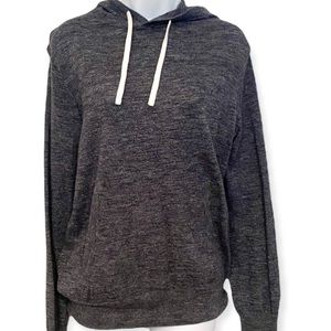 J. CREW PULLOVER SWEATER HOODIE LIGHTWEIGHT DRAWSTRING HOOD HEATHERED BLUE GRAY